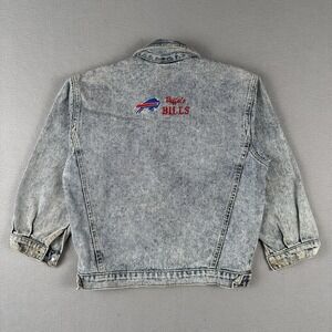 Vintage Buffalo Bills Trucker Jacket Youth Medium Blue Denim Embroidered 90s